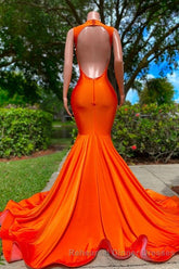 Long Mermaid Deep Sequined V-neck Stretch Satin Backless Semi Formal Prom Dress with Appliques